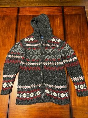 High Sierra UNISEX Hooded Fair Isle Toggle Cardigan Sweater Nordic Wool Blend